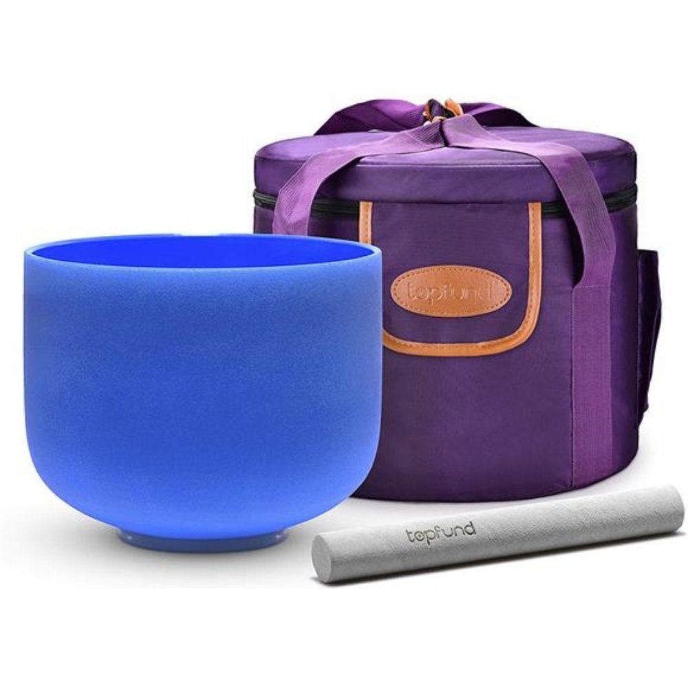 Blue G Note Crystal Singing Bowl Throat Chakra 10' with Heavy Duty Carrying Case